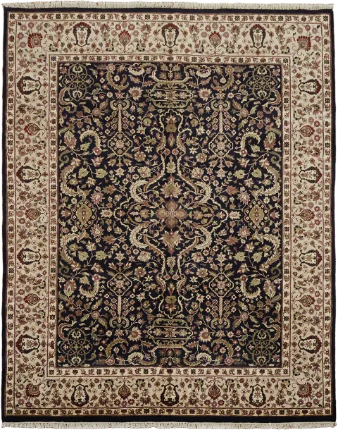 Black Agra Oriental Area Wool Rug 8x10
