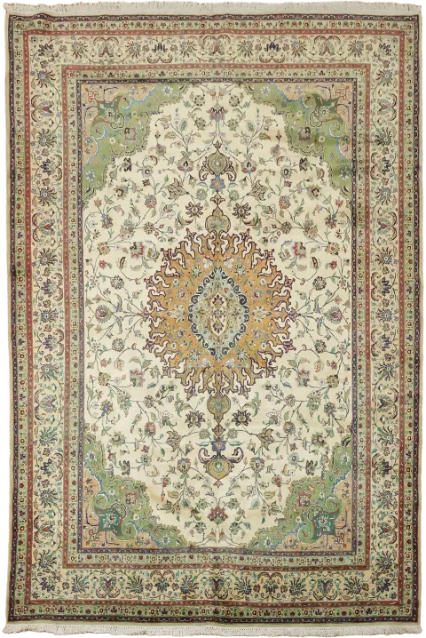 Luxury  Ivory and Green Top Quality Tabriz Persian Rug 8x12 ft