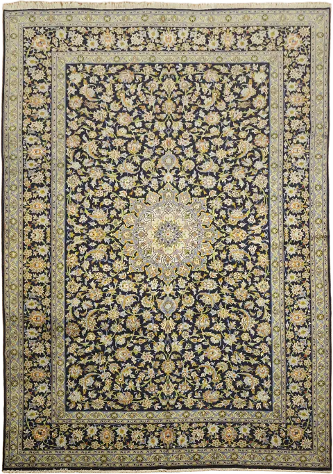 Blue Kashan Persian Large Wool Rug 10x14