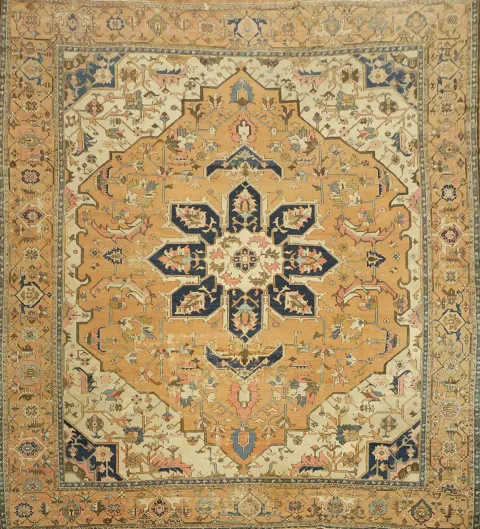 Pre-1900 Antique Heriz Serapi Persian Large Rug 13x14