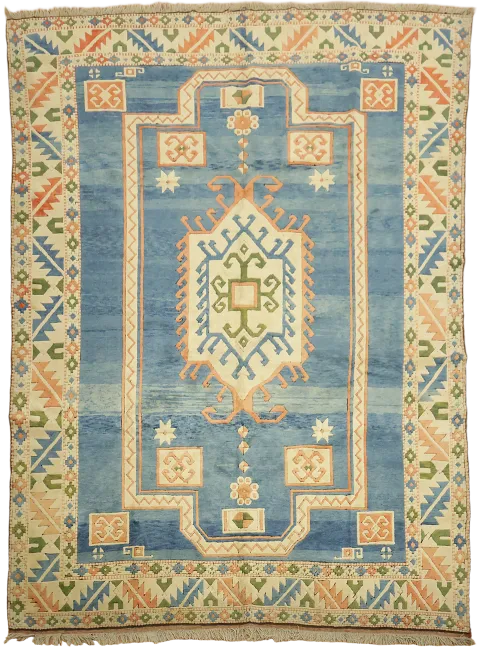 Blue Geometic Heriz Serapi Turkish Area Rug 9x12