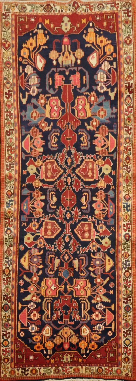 Ardebil Persian Runner Wool Geometric Rug 4x10