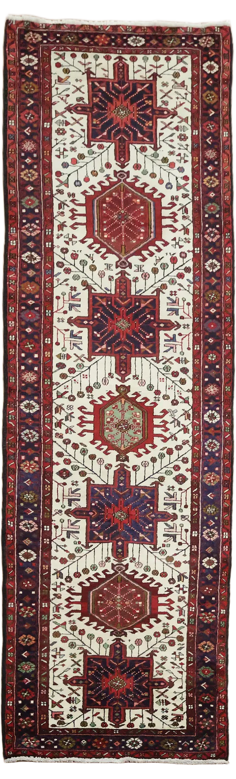 Geometric Wool Gharajeh Persian Runner Rug 3x11