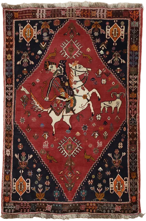 Pictorial Tribal Wool Shiraz Persian Rug 4x6