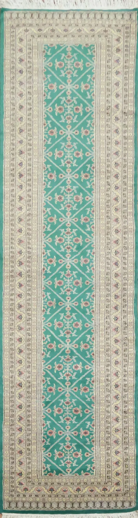 Green Bokhara Oriental Runner Wool Rug 3x12