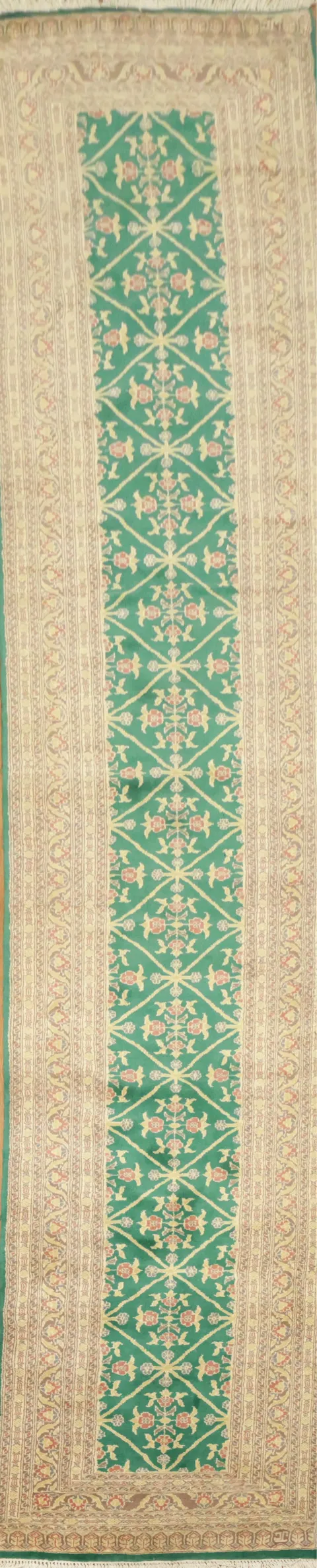 Green Bokhara Oriental Runner Wool Rug 3x16