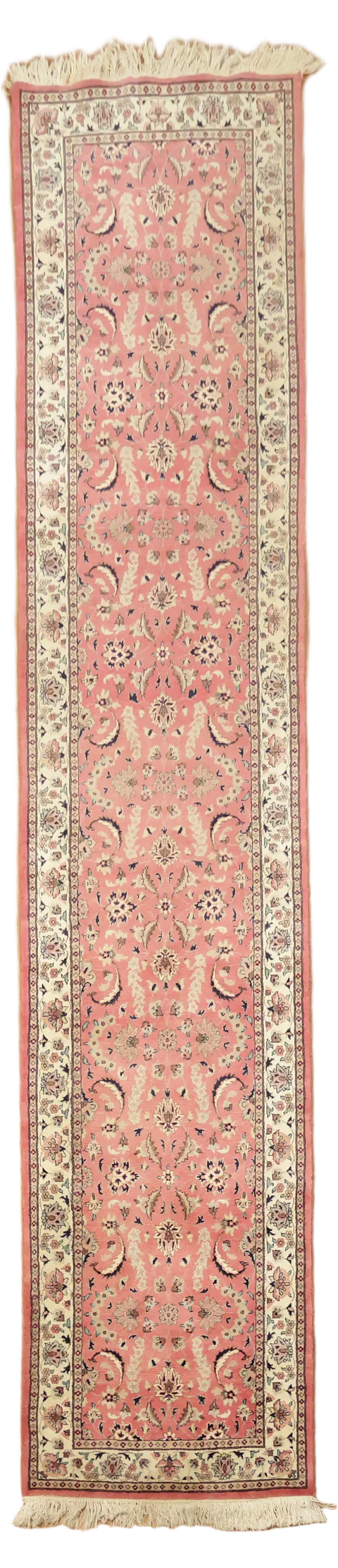 Pink Floral Kashan Oriental Runner Wool Rug 3x12