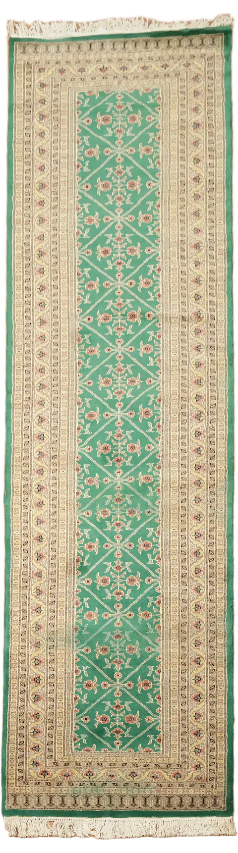 Traditional seafoam Green Bokhrara Runner Rug Perfect for Hallway Decor 3'x11'