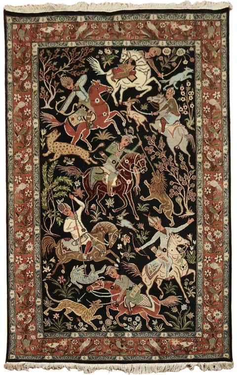 Black Tabriz Persian Wool Rug 5x7