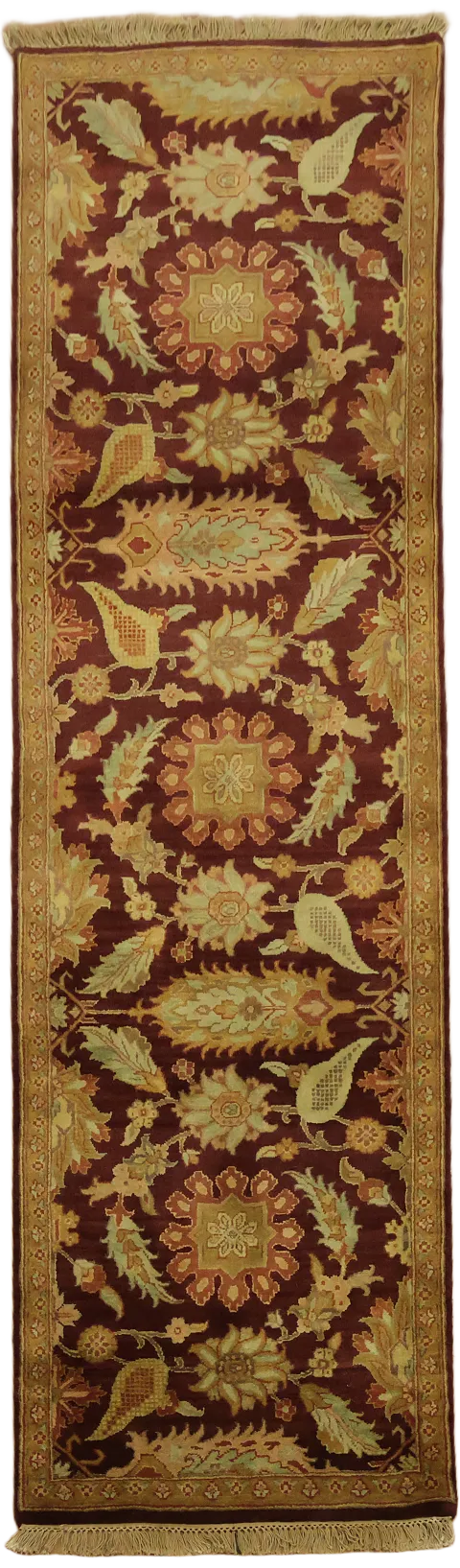 Wool Burgundy Agra Oriental Runner Rug 3x10