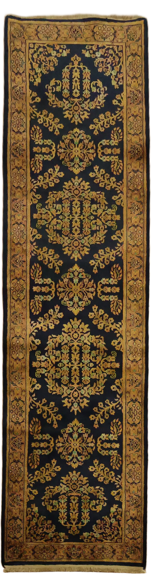 Black Sarouk Oriental Runner Wool Rug 3x10