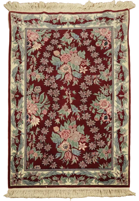 Aubusson Oriental Floral Wool Rug 4x6