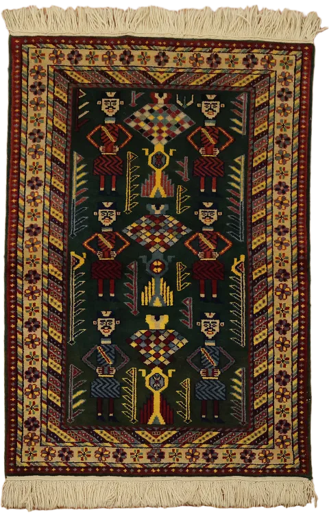 Pictorial Wool Art Deco Oriental Rug 4x6