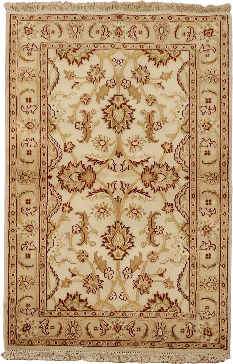 All Over Ivory Wool Agra Oriental Rug 4x6