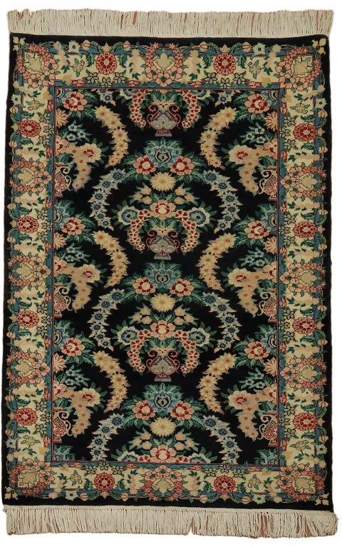 Outstanding! Black Floral Wool Aubusson Oriental Rug 3x5