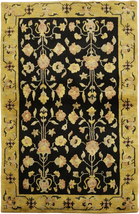 Wool Black Art Deco Oriental Rug 4x6
