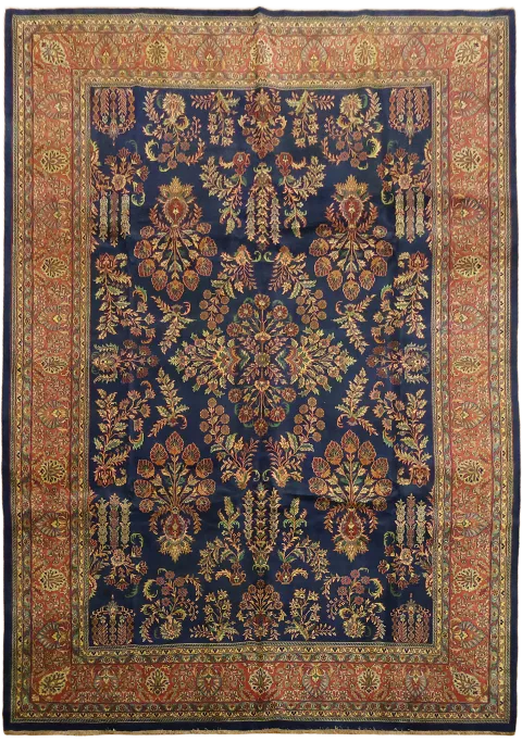 Blue Kashan Persian Wool Area Rug 10x14
