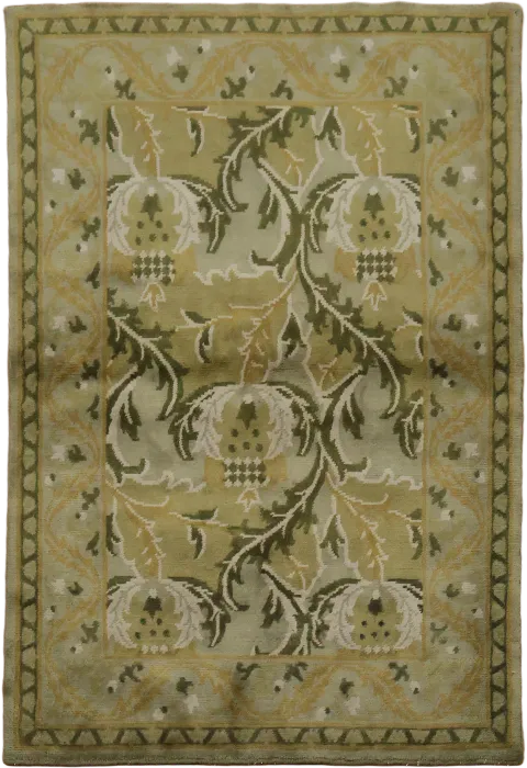 Green All Over Design Nepalese Oriental Wool Rug 4x6