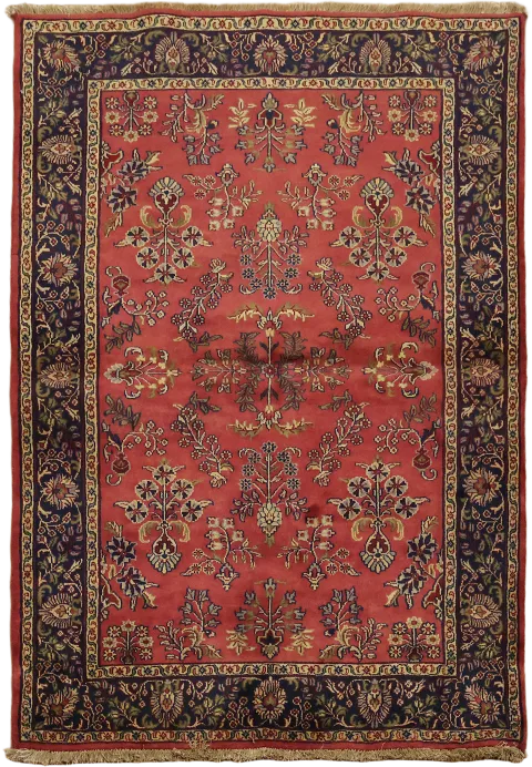 All Over Floral Red Sarouk Oriental Wool Rug 4x6