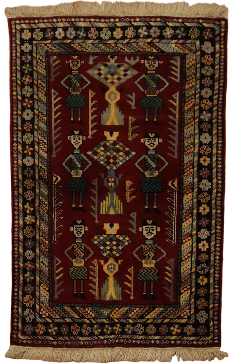 Burgundy Geometric Oriental Agra Wool Rug 4x6