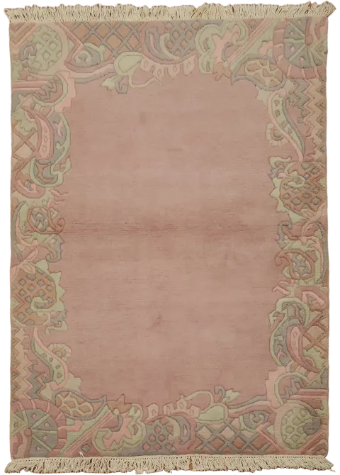 Solid Pink Wool Nepalese Oriental Rug 4x6