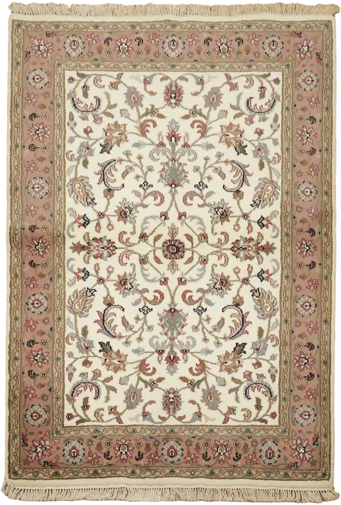 All Over Floral Ivory Kashan Oriental Wool Rug 4x6