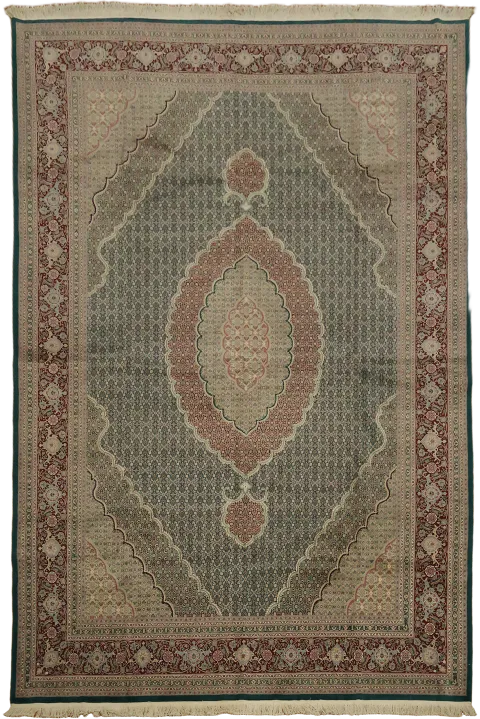 Top Quality Green Geometric Tabriz-Mahi Persian Large Wool Rug 10x15