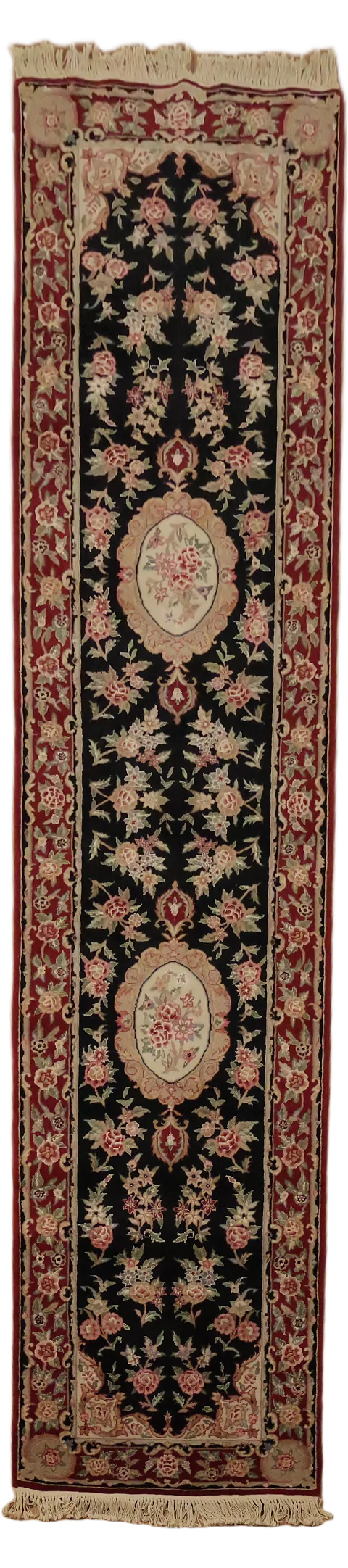 Black Wool Aubusson Chinese Runner Rug 2x11