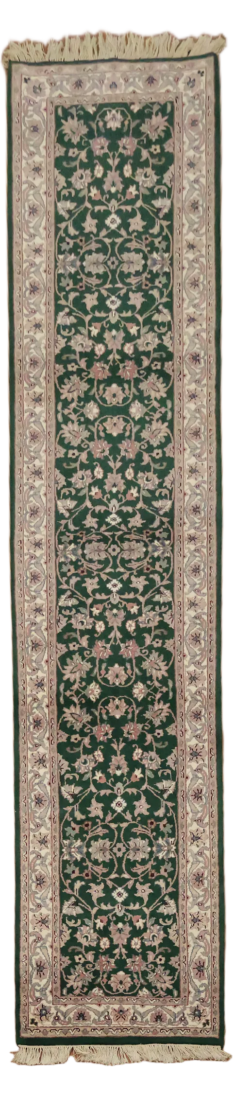 Green Kashan Oriental Runner Floral Wool Rug 3x12