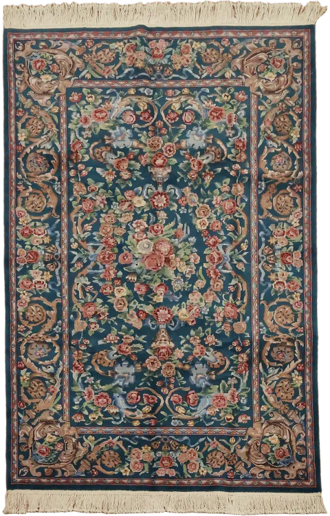 Green All Over Floral Art Deco Oriental Area Wool Rug 6x9