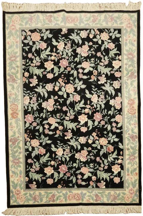 Wool Black Art Deco Chinese Area Rug 6x9