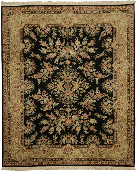 Top Quality Black All Over Floral Aubusson Oriental Area Rug 8x10