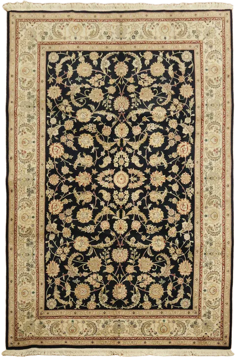 Black Tabriz Oriental Area Wool Rug 6x9