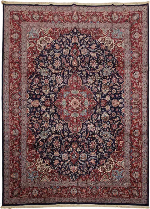 Elegant Persian Floral Kashan Rug with Rich Navy and Burgundy Accents 10x14