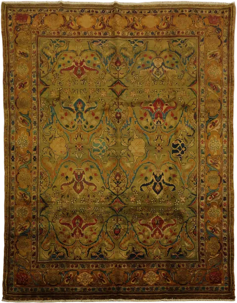 Luxurious Vintage-Style Green Persian Rug with Ornate Floral Patterns 9x12