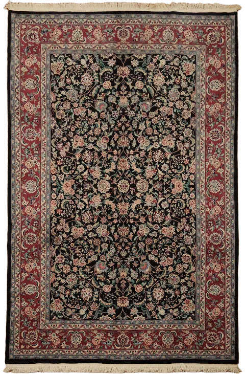 Black Floral Kashan Oriental Area Wool Rug 6x9