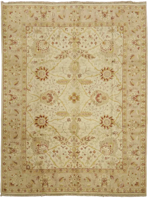 Traditional Ivory and Red Pakistan Rug with Elegant Designs and Soft Tones 9x12