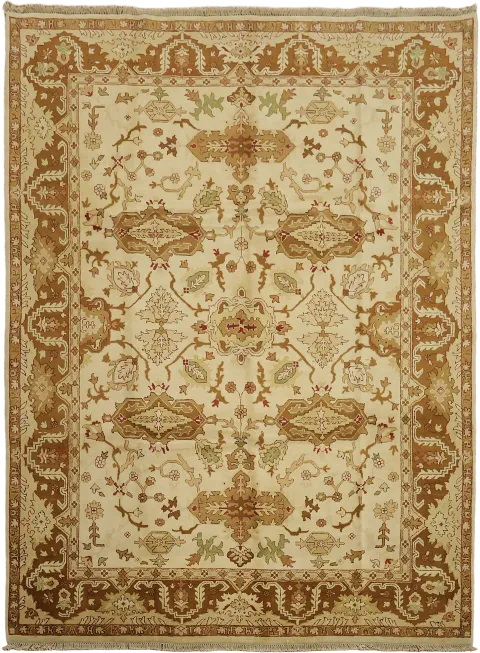 Traditional Peshawar Ivory Rug with Ornate Patterns and Warm Hues 9x12