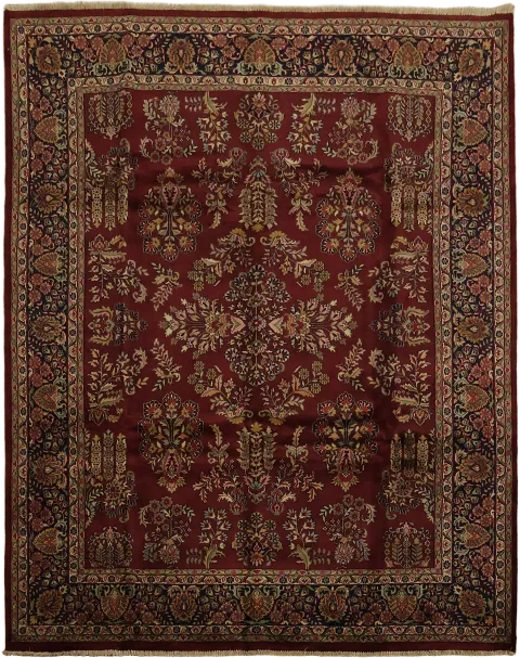 Luxury Red and Navy Blue Sarouk Oriental Plush Rug  8x10