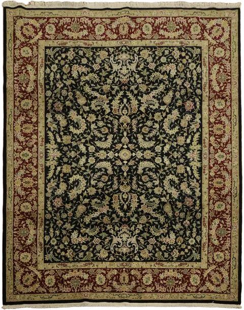 Traditional Black and Burgundy Agra Floral Rug 8x10