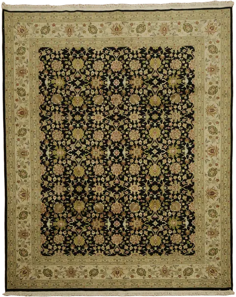 Luxurious Black and Ivory Rug with Timeless Floral Motif 8x10