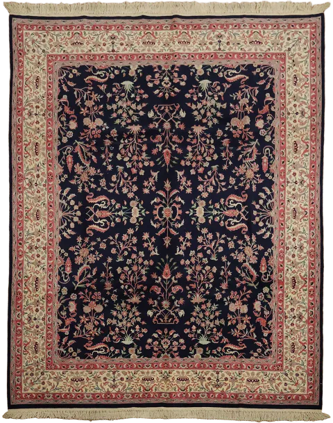 Exquisite Persian-Style Rug with Rich Navy Blue and Pink Color 8x10