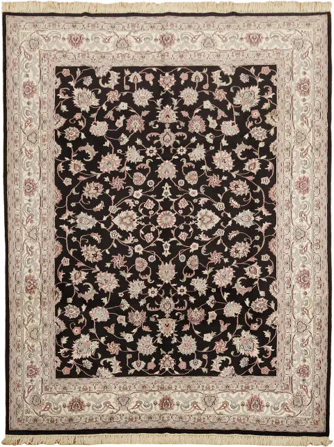 Classic Persian-Inspired Black and Pink Rug with Traditional Floral 9x12