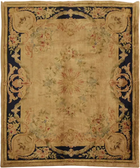 Refined Decorative Black and Brown Aubusson Rug 9' 4'' X 7' 9''