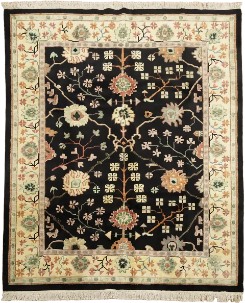Colorful Floral Patterned Rug on Elegant Black Background 8x10 ft