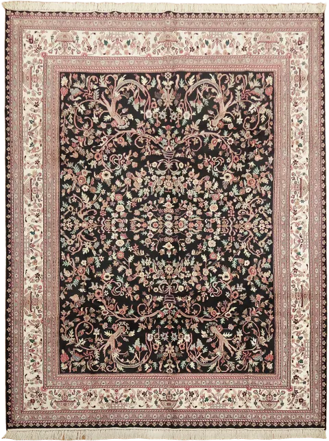 Luxurious thick Plush Black and Red Oriental Floral Area Rug 9x12