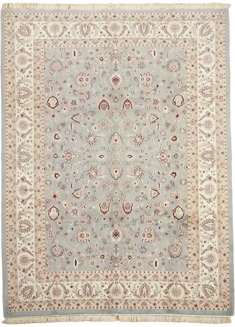 Luxurious Persian Blue Rug with Detailed Red Floral Design 9x12