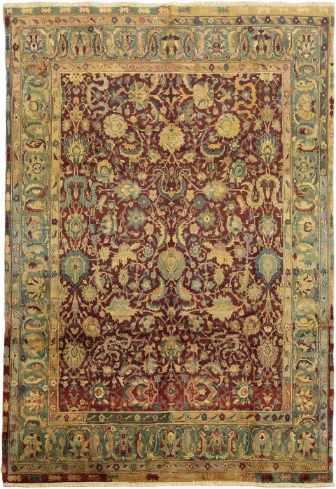 Burgundy All Over Floral Wool Agra Oriental Area Rug 8x11