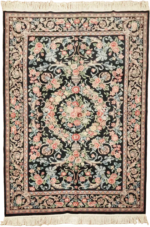 Black Vegetable Floral Wool Aubusson Chinese Area Rug 6x9