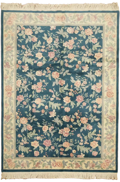 All Over Floral Green Wool Kashan Oriental Area Rug 6x9